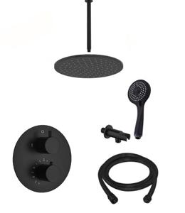 Saniclear Nero inbouwregendouche 30cm rond met plafondarm en 3 standen handdouche zwart mat