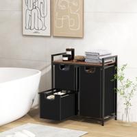 Wasmand Wasverzamelaar met Plank 75 L Wassorteerder met 3 Afneembare Vakken en Metalen Frame voor Bijkeuken Badkamer 3 Vakken