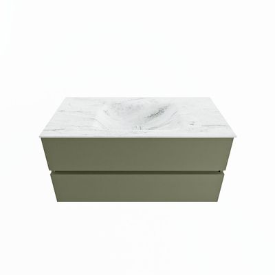 MONDIAZ VICA-DLUX 100cm badmeubel onderkast Army 2 lades. Inbouw wastafel CLOUD midden 1 kraangat, kleur Opalo.