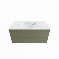 MONDIAZ VICA-DLUX 100cm badmeubel onderkast Army 2 lades. Inbouw wastafel CLOUD midden 1 kraangat, kleur Opalo.