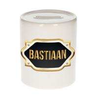 Spaarpot met voornaam Bastiaan - wit - goud/zwart embleem - 8 x 9 cm - keramiek - afsluitdop