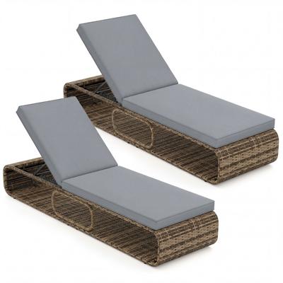 Rotan Ligstoel Tuinligstoel met Kussen en Verstelbare Rugleuning Weerbestendige Balkonligstoel Terrasligstoel tot 180 kg Dekstoel (Set van 2 Stucks)-Grijs