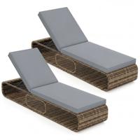 Rotan Ligstoel Tuinligstoel met Kussen en Verstelbare Rugleuning Weerbestendige Balkonligstoel Terrasligstoel tot 180 kg Dekstoel (Set van 2 Stucks)-Grijs