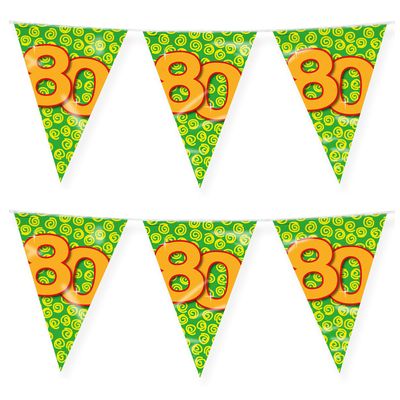 Verjaardag 80 jaar thema vlaggetjes - 2x - feestversiering - 10m - folie - dubbelzijdig Verjaardag 80 jaar thema vlaggetjes - 2x - feestversiering - 10m - folie - dubbelzijdig