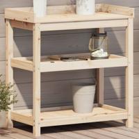 VidaXL Oppottafel met schappen 82,5x45x86,5 cm massief grenenhout