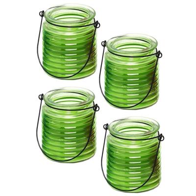 Citronellakaars - 4x - in groen geribbeld glas - 8 cm - insecten verjagen - buitenkaars