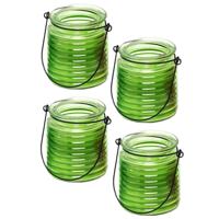 Citronellakaars - 4x - in groen geribbeld glas - 8 cm - insecten verjagen - buitenkaars