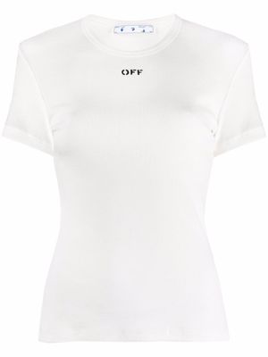 Off-White t-shirt côtelé à logo imprimé - Blanc