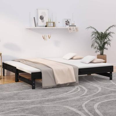 Slaapbank uitschuifbaar massief grenenhout zwart 2x(100x200) cm