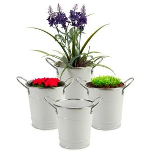 Plantenpot/bloempot emmer - 4x - rond - zink - wit - D12 x H16 cm