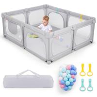 Grote Babybox met 50 Oceaanballen en 4 Handringen Kruipruimte met Ademend Net Box voor Peuters 189 x 158 x 68 cm (Lichtgrijs)