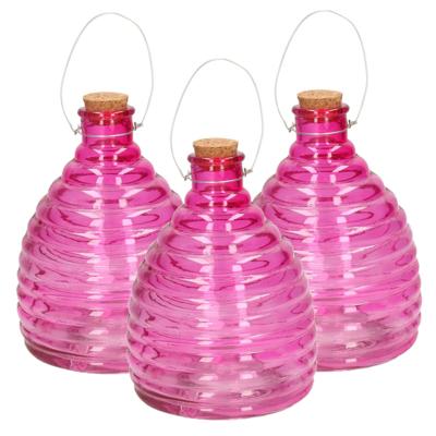 Wespenval - Set van 3x stuks - roze - 21 cm - glas - wespenvanger - wespenglas