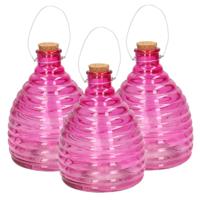 Wespenval - Set van 3x stuks - roze - 21 cm - glas - wespenvanger - wespenglas