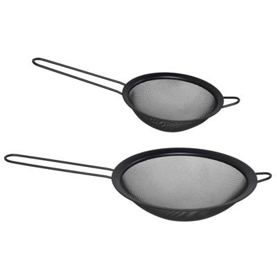 Gerimport keuken vergiet met handvat - set 2x stuks - zwart - metaal - 18/13 cm