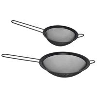 Gerimport keuken vergiet met handvat - set 2x stuks - zwart - metaal - 18/13 cm