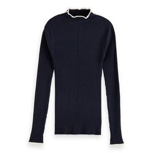 Scotch & Soda ribgebreide trui met contrastbies donkerblauw