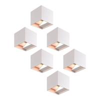Set van 6 Kansas LED Wandlampen - 7 Watt 660 lumen - IP65 Waterdicht - 3000K Warm Wit - Binnen en buiten - Kubus - Up & Down Light - Wit