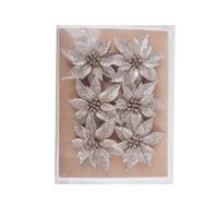 Decoratie rozen bloemen - 6x st - champagne - glitter - op clip - 8 cm - kerstversiering