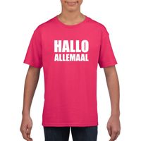 Hallo allemaal tekst roze t-shirt voor kinderen - thumbnail