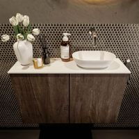 Mondiaz Fowy toiletmeubel 80cm dark brown met blad en waskom talc rechts zonder kraangat