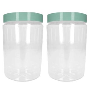 Voorraadpot/bewaarpot - 2x - 375 ml - kunststof - mint groen - B7 x H12 cm