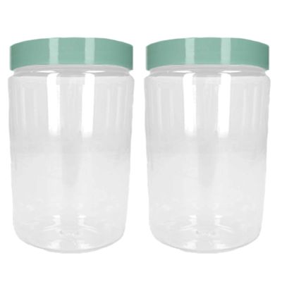 Voorraadpot/bewaarpot - 2x - 375 ml - kunststof - mint groen - B7 x H12 cm