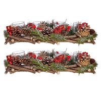 Set van 2x stuks kerst thema kaarsenhouders ornamenten red/green nature 40 x 16 x 8 cm