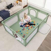 Babybox met 50 Ballen en 2 Deuren Box met Ademend Net en Ritssluiting Box voor Zuigelingen en Peuters 206 x 147 cm (Groen met Matras)