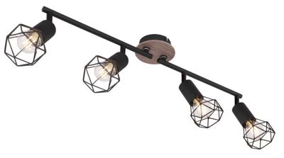 Globo PlafondlampXara I 4-lichts zwart met hout - 54802S-4H