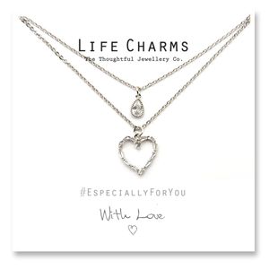 Life Charms Ketting met Giftbox Silver 2 Layer Heart + Teardrop