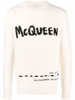Alexander McQueen pull Graffiti en maille intarsia - Tons neutres