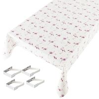 Witte tafelkleden/tafelzeilen flamingo print 140 x 170 cm rechthoekig met 4x tafelkleedklemmen   - - thumbnail