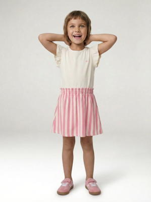 Meisjesjurk met 2-in-1 effect roze, gestreept Meisjesjurk met 2-in-1 effect roze, gestreept