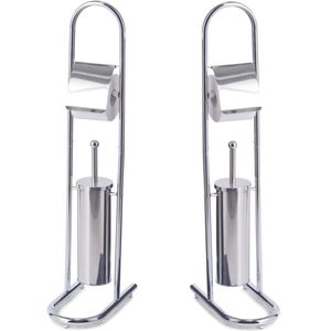 2x Toiletborstels met toiletrolhouder zilver metaal 82,5 cm