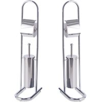 2x Toiletborstels met toiletrolhouder zilver metaal 82,5 cm - thumbnail