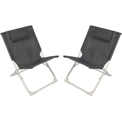 Sunnydays camping/strand stoel - 2x - aluminium - inklapbaar - antraciet - 49 x 62 x 61 cm