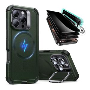 iPhone 16 Pro Max Cyber Tough Case with Stash Stand Privacy Protection Bundle Dark Green