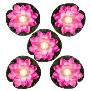 Waterlelie LED- 5x -licht - roze - 13 cm - kunststof - drijvend - werkt op batterijen