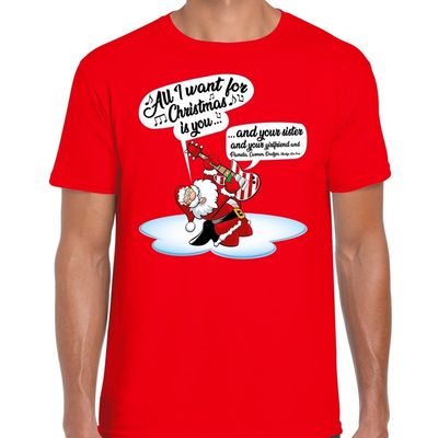 Fout Kerst shirt zingende kerstman met gitaar rood voor heren Fout Kerst shirt zingende kerstman met gitaar rood voor heren