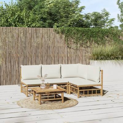 5-delige Loungeset met kussens bamboe crèmewit