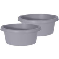 Excellent Houseware afwasteil/afwasbak - Set van 2x stuks - grijs - rond - kunststof - 6 liter