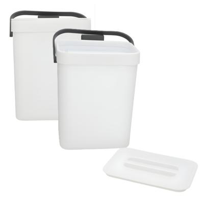 Gerimport Aanrecht prullenbakje Anne - 2x - 26 cm - met klepdeksel - wit - 5 ltr