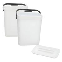 Gerimport Aanrecht prullenbakje Anne - 2x - 26 cm - met klepdeksel - wit - 5 ltr