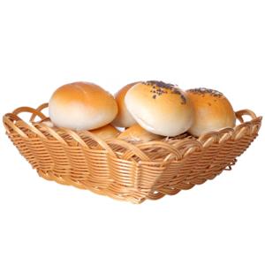 Brood/fruit mandje - gevlochten kunststof - lichtbruin - vierkant - L29 x B29 x H9 cm - broodmand