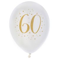 Verjaardag leeftijd ballonnen 60 jaar - 8x - wit/goud - 23 cm - Feestartikelen/versieringen - thumbnail