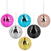 Disco spiegelballen set 6x stuks - mix kleuren - Dia 15 cm - Seventies/eighties thema versiering