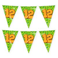 Verjaardag 12 jaar thema vlaggetjes - 2x - feestversiering - 10m - folie - dubbelzijdig