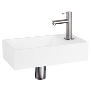 Differnz Solid fonteinset solid surface - kraan recht - 36 x 18.5 x 9 cm - mat chroom