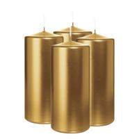 Cilinderkaars/stompkaars - 4x - metallic goud - 15 x 7 cm - 63 branduren