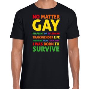 Gay Pride t-shirt met tekst - heren - zwart - Born to survive - LHBTI